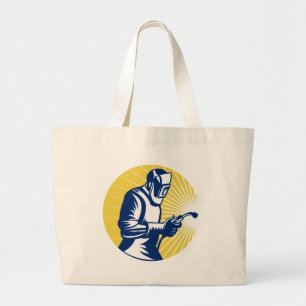 welder welding worker retro large tote bag