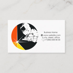 Welder with welding machine in hand business card
