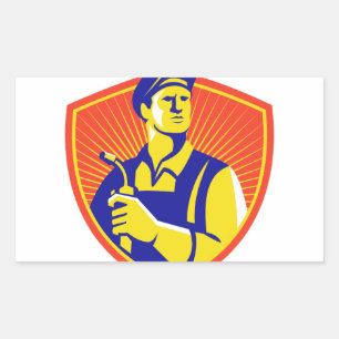 Welder With Welding Torch Shield Retro Rectangular Sticker