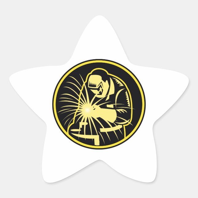 Welder With Welding Torch Visor Retro Star Sticker (Front)