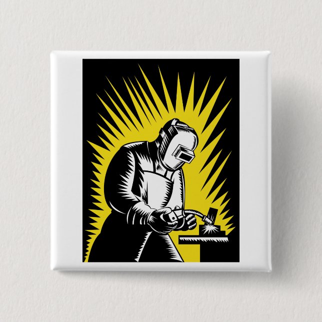 welder worker welding 15 cm square badge (Front)