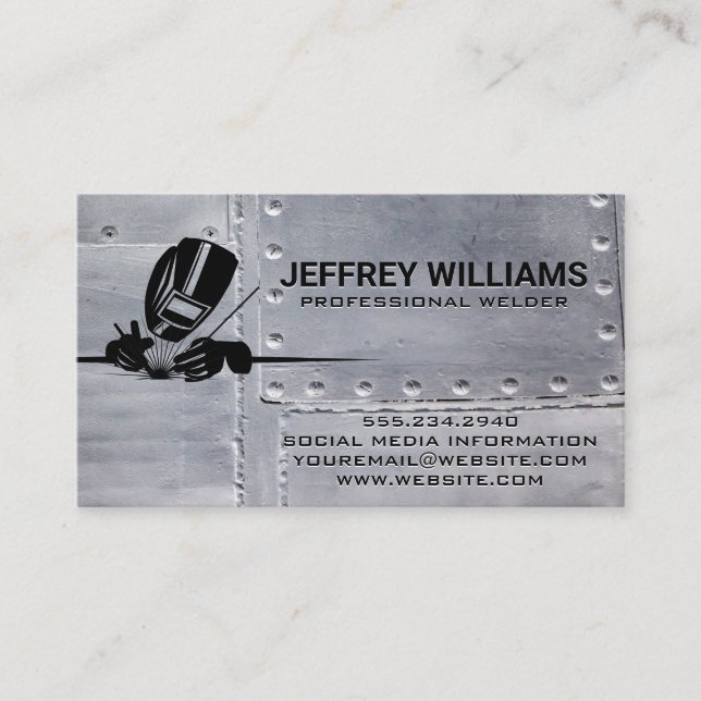 Welder Working in Shop | Metal Rivets Business Card (Front)