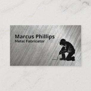 Welder Working   Industrial Brushed Steel Business Card