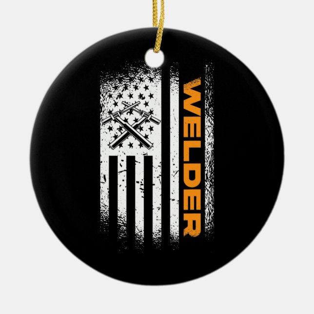 Welding American Flag And USA Patriotic Welder  Ceramic Ornament (Front)
