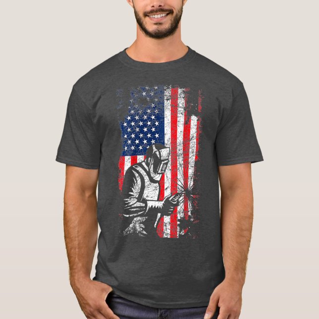 Welding American Flag Welder Fathers Day Design T-Shirt (Front)
