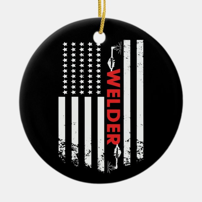 Welding - American Welder Flag Ceramic Ornament (Front)