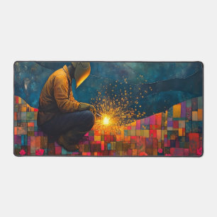 Welding Art - Mountain Landscape with Sparks Desk Mat