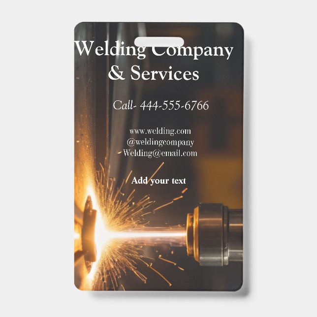 Welding contract construction add name contact no ID badge (Front)
