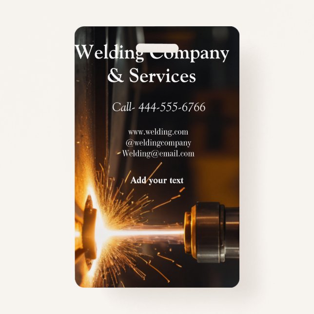 Welding contract construction add name contact no ID badge (Front)