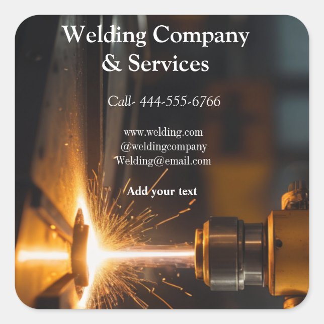 Welding contract construction add name contact no square sticker (Front)