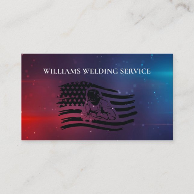 Welding Fabricator Contractor American Flag Business Card (Front)