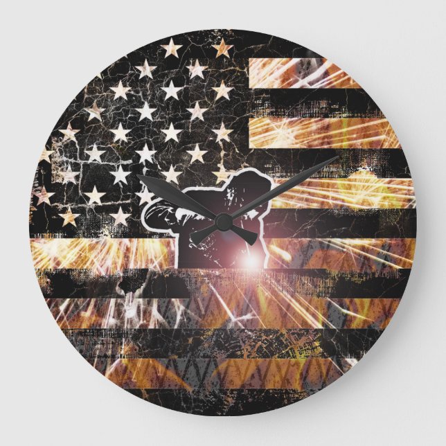 Welding Flag Sparks and Flames Large Clock (Front)