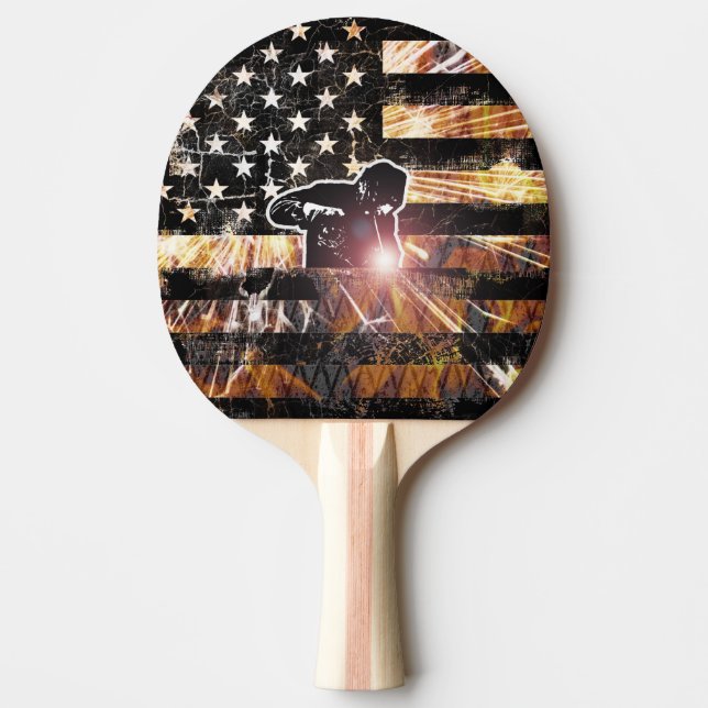 Welding Flag Sparks and Flames Ping Pong Paddle (Front)