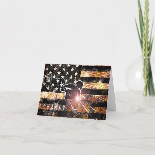 Welding Flag Sparks and Flames Thank You Card (Front)