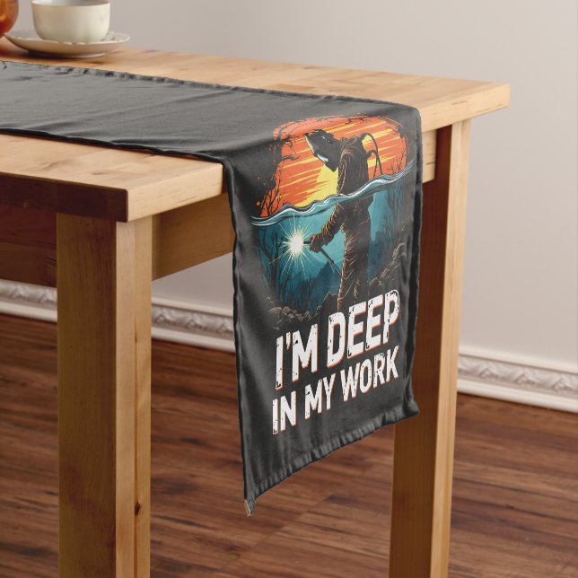 welding life, welder pride, deep work, sunset pale short table runner (In Situ)