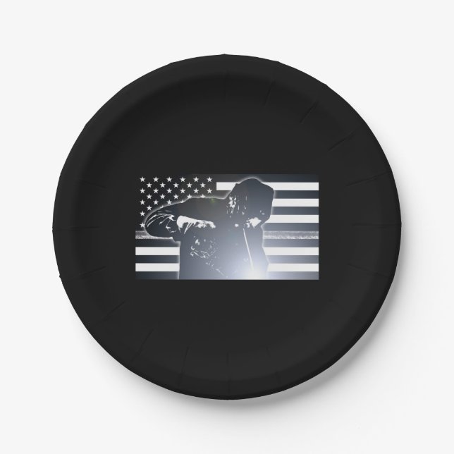 Welding: The Thin Metal Line Flag Paper Plate (Front)