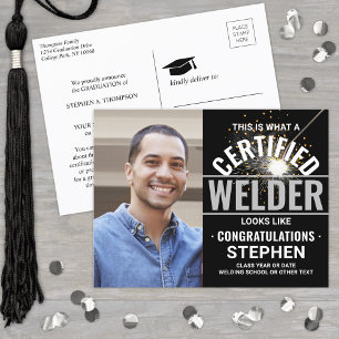 Welding Torch & Sparks Certified Welder Graduation Announcement Postcard
