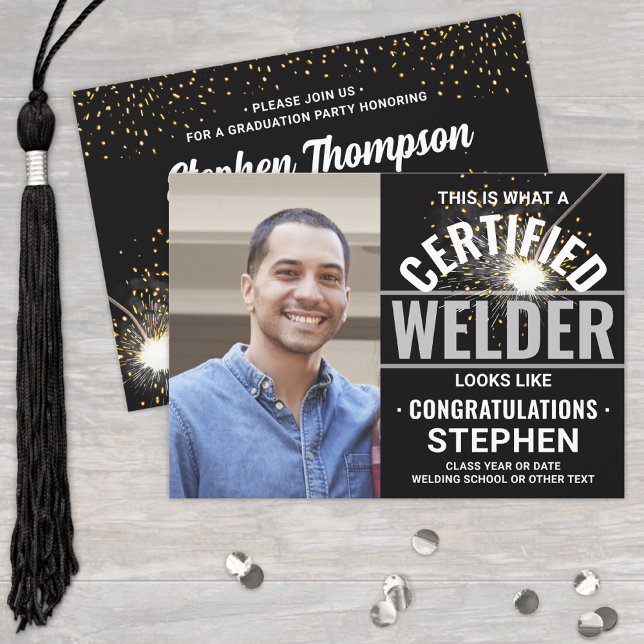 Welding Torch & Sparks Certified Welder Graduation Invitation (Creator Uploaded)