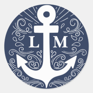 Well Anchored   Nautical Monogram Wedding Classic Round Sticker