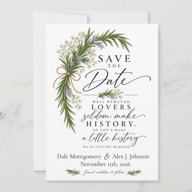 Well Behaved Lovers Modern Botanical Save The Date (Front)