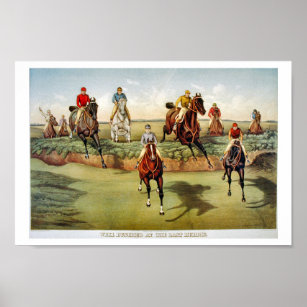 Well Bunched At The Last Hurdle Vintage Horse Race Poster