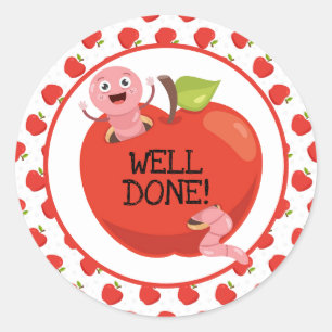 Well Done Apples and Worms Classic Round Sticker