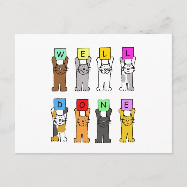 Well Done Congratulations Cartoon Cats Postcard (Front)