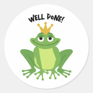 Well Done! Crowned frog. Editable text. Classic Round Sticker