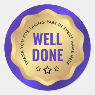 Well Done Event Medal Sticker Navy & Gold Badge