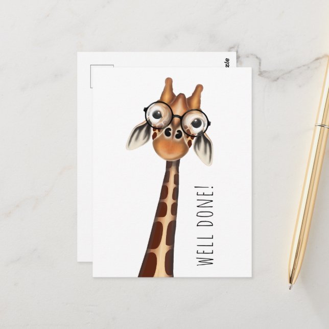 Well Done! Postcard - Studious Giraffe (Front/Back In Situ)