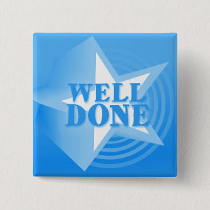 Well done star button badge in blue