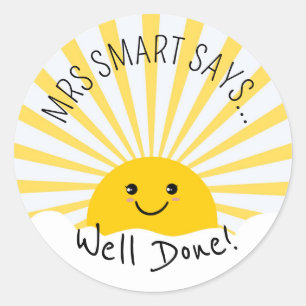 Well Done Teacher Sunshine Custom Name Sticker