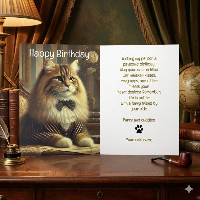 Well Dressed Cat Happy Birthday Card (Whimsical cat birthday card with charming feline art and a sweet message for pet lovers.)