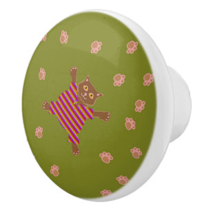 Well Dressed Cats Making Paw Prints in the Grass Ceramic Knob