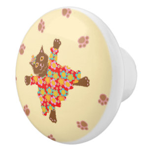Well Dressed Cats with Funky Plushies Ceramic Knob
