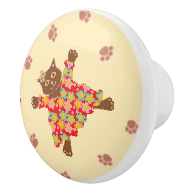 Well Dressed Cats with Funky Plushies Ceramic Knob (Right)