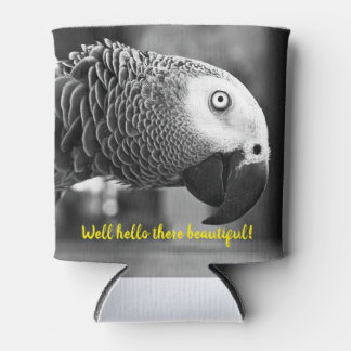 Well hello there beautiful - A creepy grey parrot Can Cooler