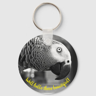 Well hello there beautiful - A creepy grey parrot Key Ring