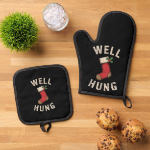 Well Hung Dirty Christmas Stocking Holiday Gift  Oven Mitt & Pot Holder Set