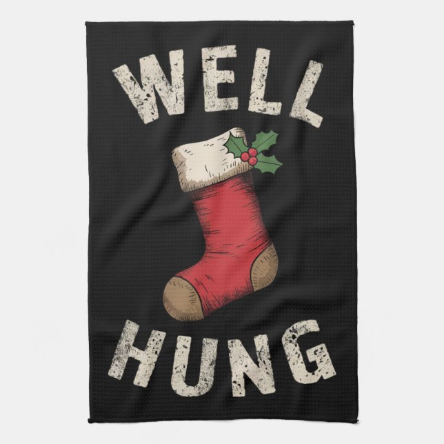 Well Hung Dirty Christmas Stocking Holiday Gift  Tea Towel (Vertical)