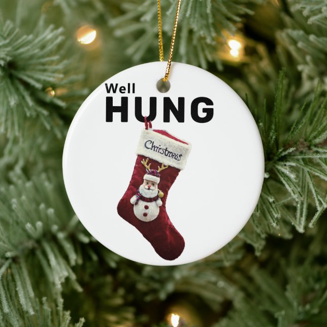 Well Hung Funny Ornament, Naughty Humour Christmas Ceramic Ornament (Tree)
