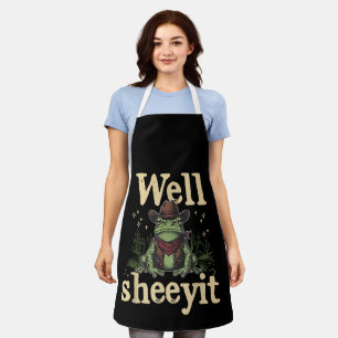 Well Sheeyit Funny Cowboy Frog Western Humour Meme Apron