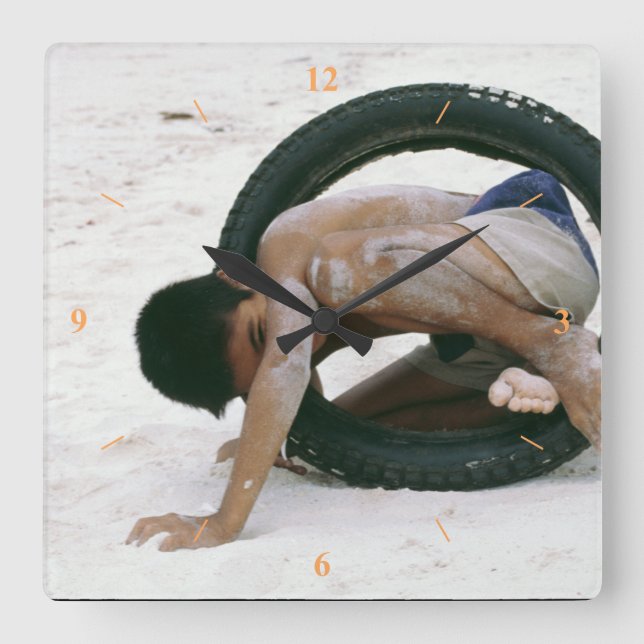 Well Tyred. Square Wall Clock (Front)