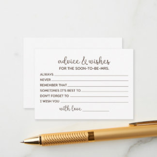 Well Wishes For The Bride To Be Advice Card