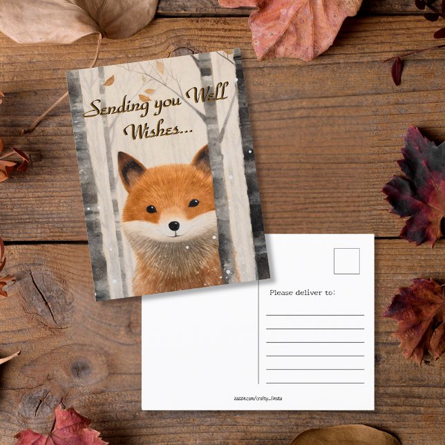  Well Wishes Whimsical Fall Forest Fox  Postcard (Well Wishes Whimsical Fall Forest Fox Postcard)