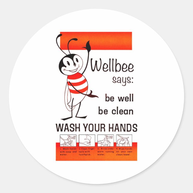 Wellbee CDC WASH YOUR HANDS Advertisement Poster Classic Round Sticker (Front)
