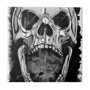 Wellcoda Angry Skull Reaper Skeleton Bone Ceramic Tile
