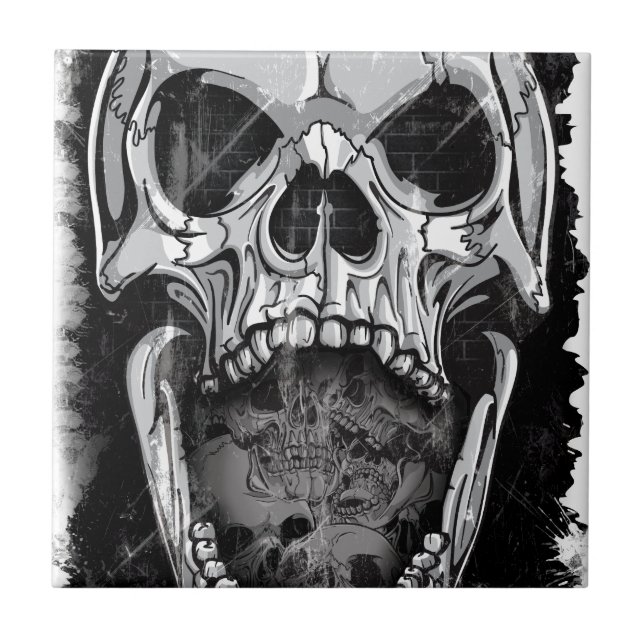 Wellcoda Angry Skull Reaper Skeleton Bone Ceramic Tile (Front)