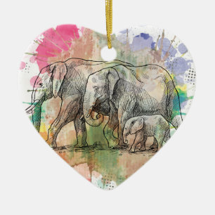 Wellcoda Elephant Family Walk Zoo Animal Ceramic Ornament