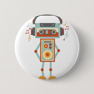 Wellcoda Robot Music Tape Dj Headphones 6 Cm Round Badge